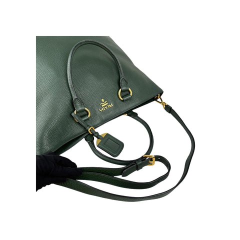 Prada Green Vitello Daino Leather Large Shopping Tote Bag