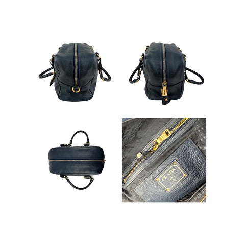 Prada Navy Pebbled Leather Bauletto handbag