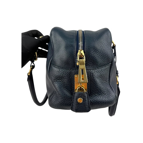 Prada Navy Pebbled Leather Bauletto handbag