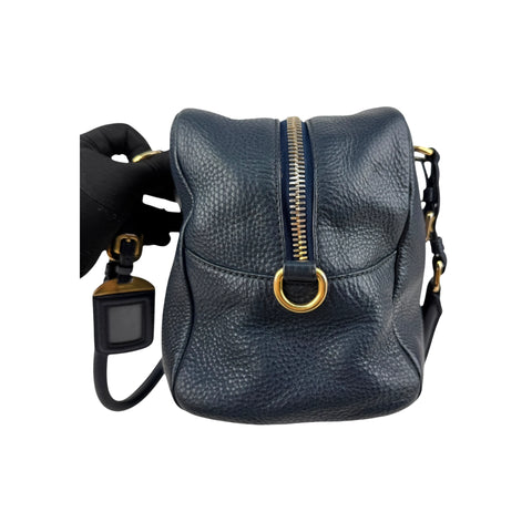 Prada Navy Pebbled Leather Bauletto handbag