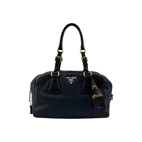 Prada Navy Pebbled Leather Bauletto handbag