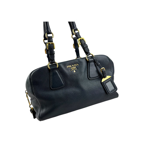 Prada Navy Pebbled Leather Bauletto handbag