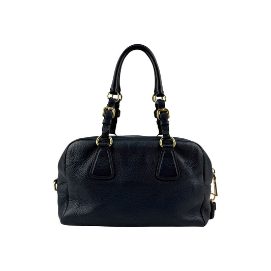 Prada Navy Pebbled Leather Bauletto handbag