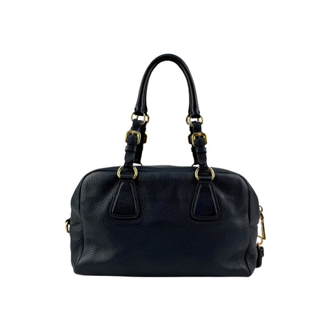 Prada Navy Pebbled Leather Bauletto handbag