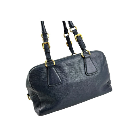 Prada Navy Pebbled Leather Bauletto handbag