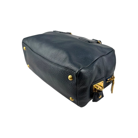 Prada Navy Pebbled Leather Bauletto handbag