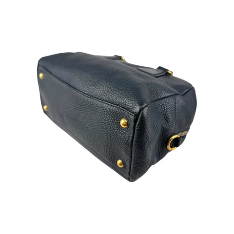 Prada Navy Pebbled Leather Bauletto handbag