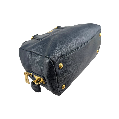 Prada Navy Pebbled Leather Bauletto handbag