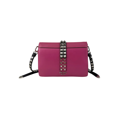 Prada Pink City Calf and Saffiano Leather Studded Elektra Crossbody Bag