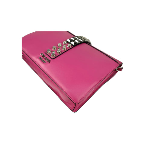 Prada Pink City Calf and Saffiano Leather Studded Elektra Crossbody Bag