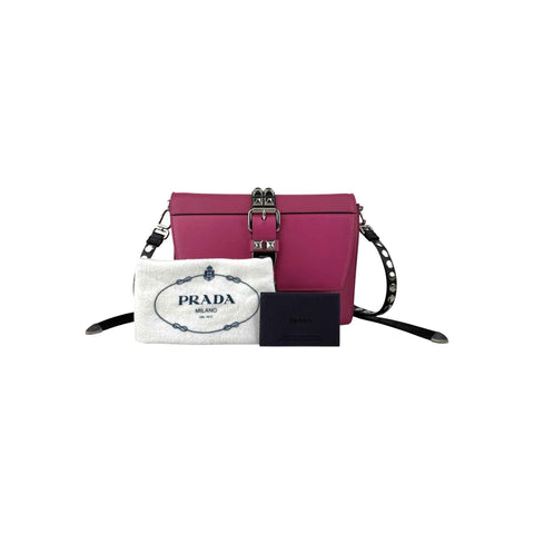 Prada Pink City Calf and Saffiano Leather Studded Elektra Crossbody Bag