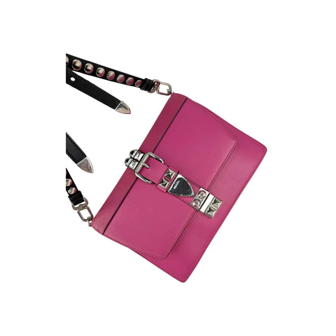 Prada Pink City Calf and Saffiano Leather Studded Elektra Crossbody Bag