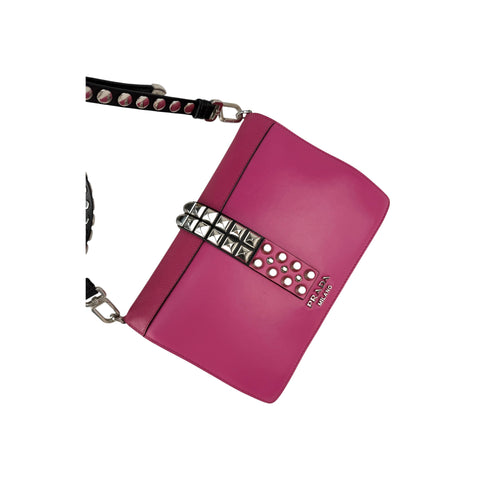 Prada Pink City Calf and Saffiano Leather Studded Elektra Crossbody Bag