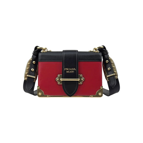 Prada Red/Black Saffiano Lux Leather Cahier Shoulder Bag