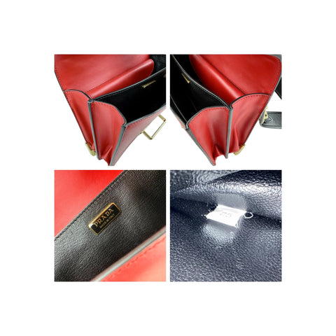 Prada Red/Black Saffiano Lux Leather Cahier Shoulder Bag