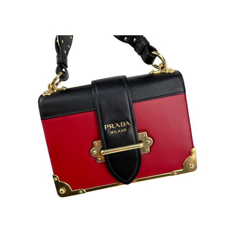Prada Red/Black Saffiano Lux Leather Cahier Shoulder Bag