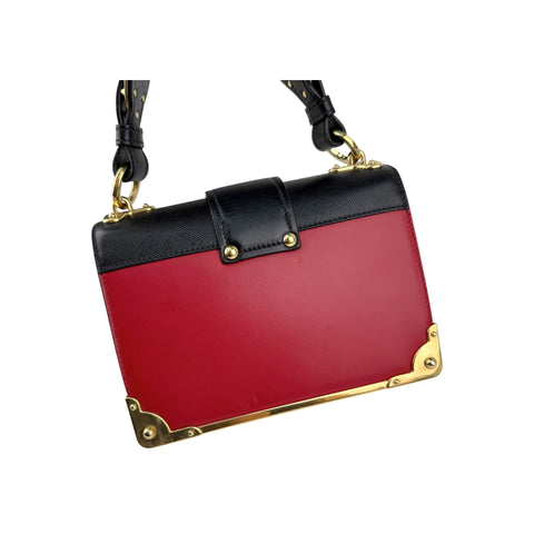 Prada Red/Black Saffiano Lux Leather Cahier Shoulder Bag