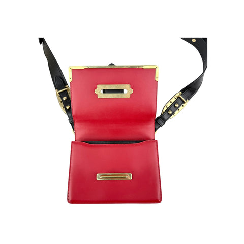 Prada Red/Black Saffiano Lux Leather Cahier Shoulder Bag