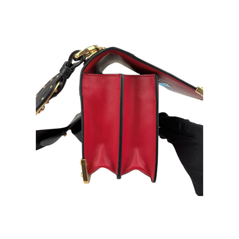 Prada Red/Black Saffiano Lux Leather Cahier Shoulder Bag