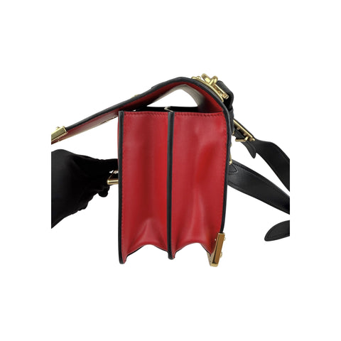 Prada Red/Black Saffiano Lux Leather Cahier Shoulder Bag