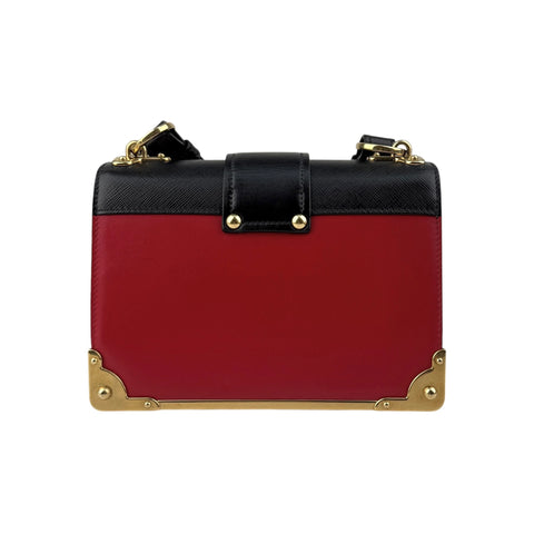 Prada Red/Black Saffiano Lux Leather Cahier Shoulder Bag