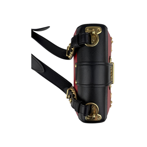 Prada Red/Black Saffiano Lux Leather Cahier Shoulder Bag