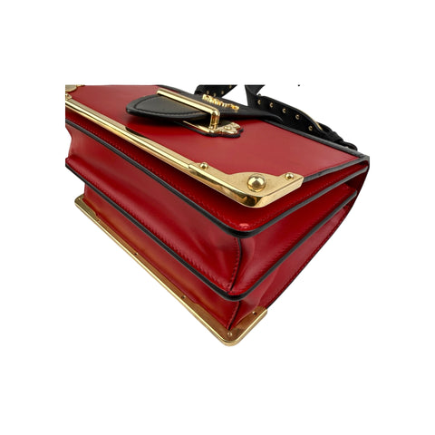 Prada Red/Black Saffiano Lux Leather Cahier Shoulder Bag
