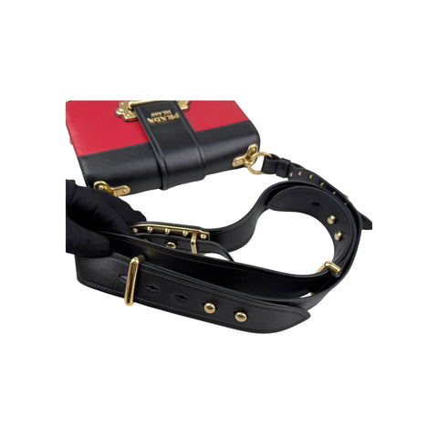 Prada Red/Black Saffiano Lux Leather Cahier Shoulder Bag