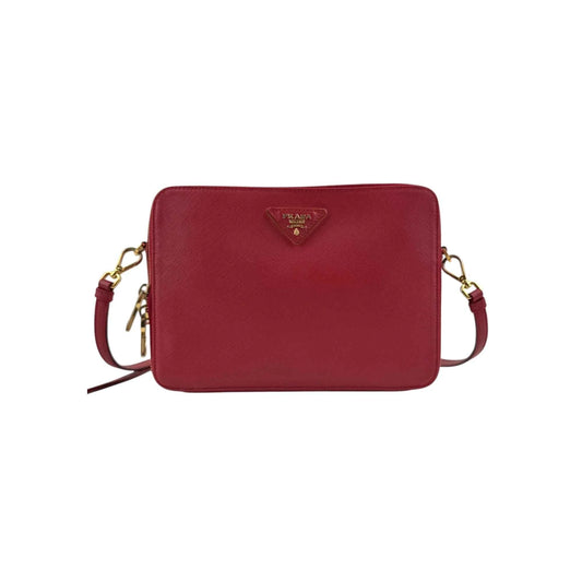 Prada Red Saffiano Leather Double Zip Crossbody Bag