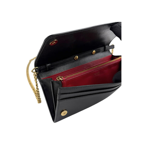 Prada Saffiano Metal Oro Chain Wallet Black