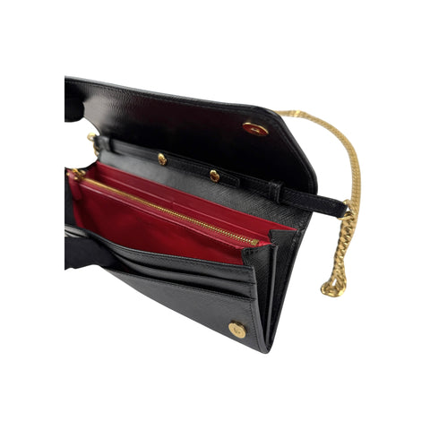 Prada Saffiano Metal Oro Chain Wallet Black