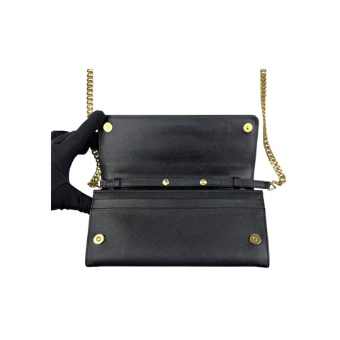 Prada Saffiano Metal Oro Chain Wallet Black