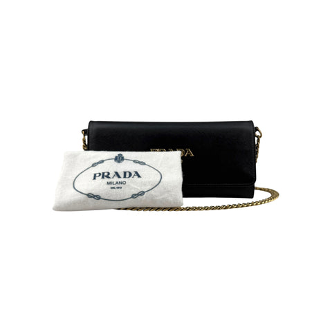 Prada Saffiano Metal Oro Chain Wallet Black