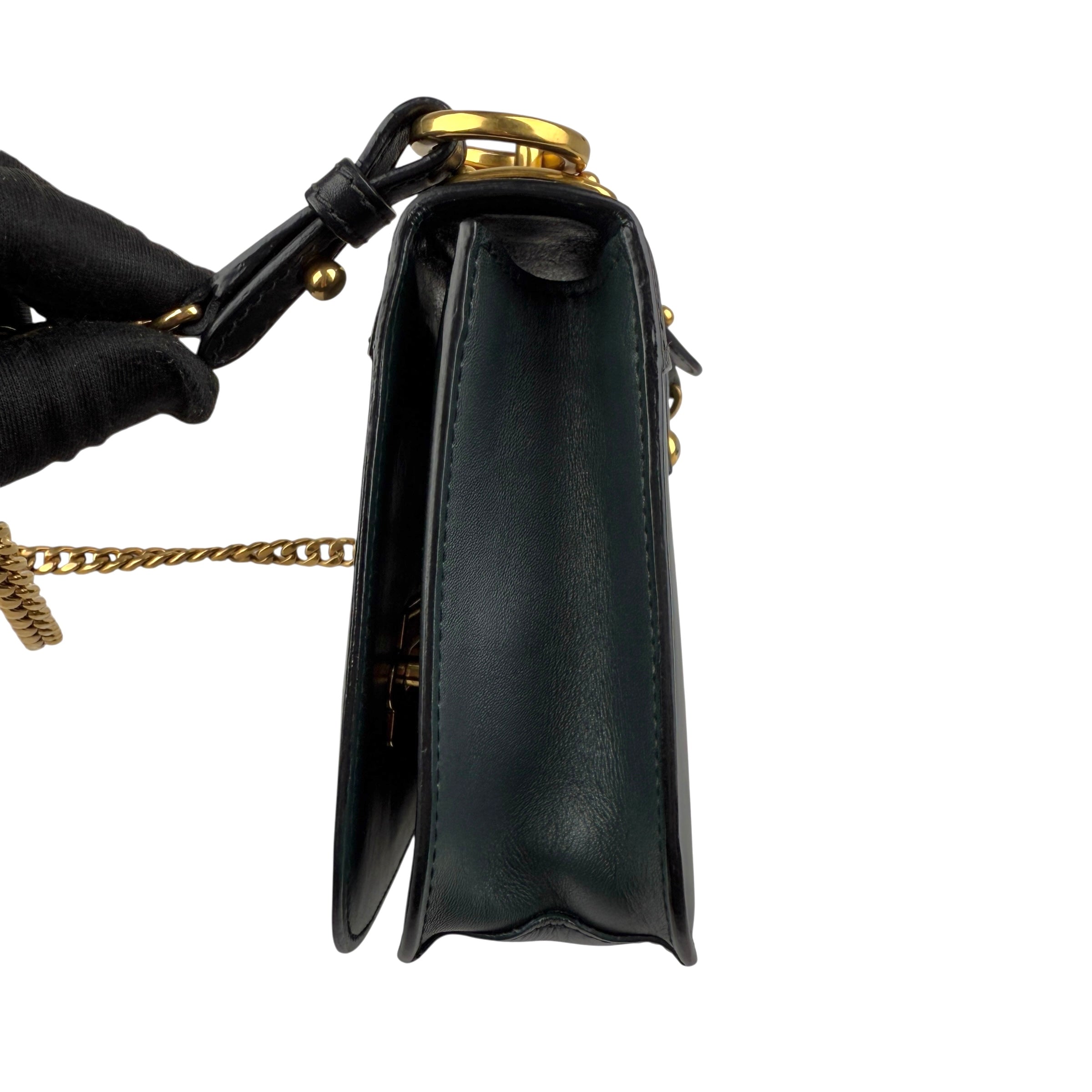 prada pionniere city green leather crossbody bag left