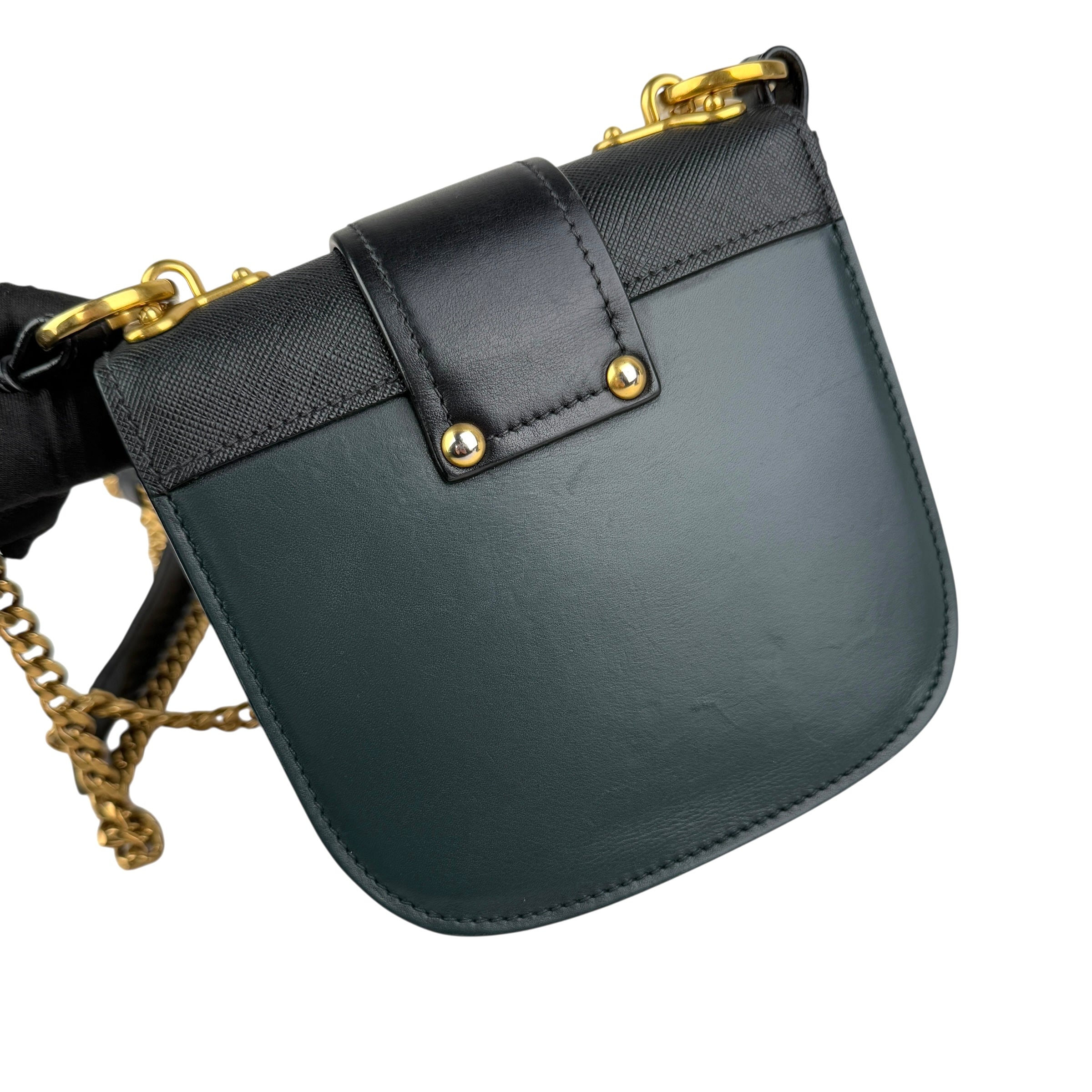 prada pionniere city green leather crossbody bag left back 45