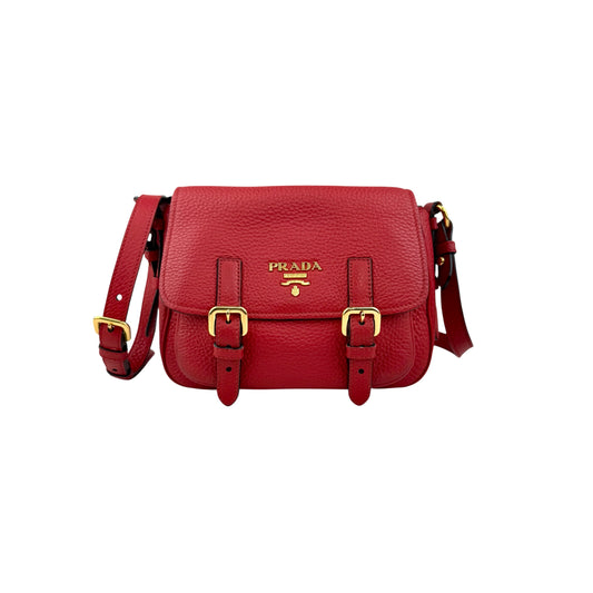 prada red leather buckle flap shoulder bag front