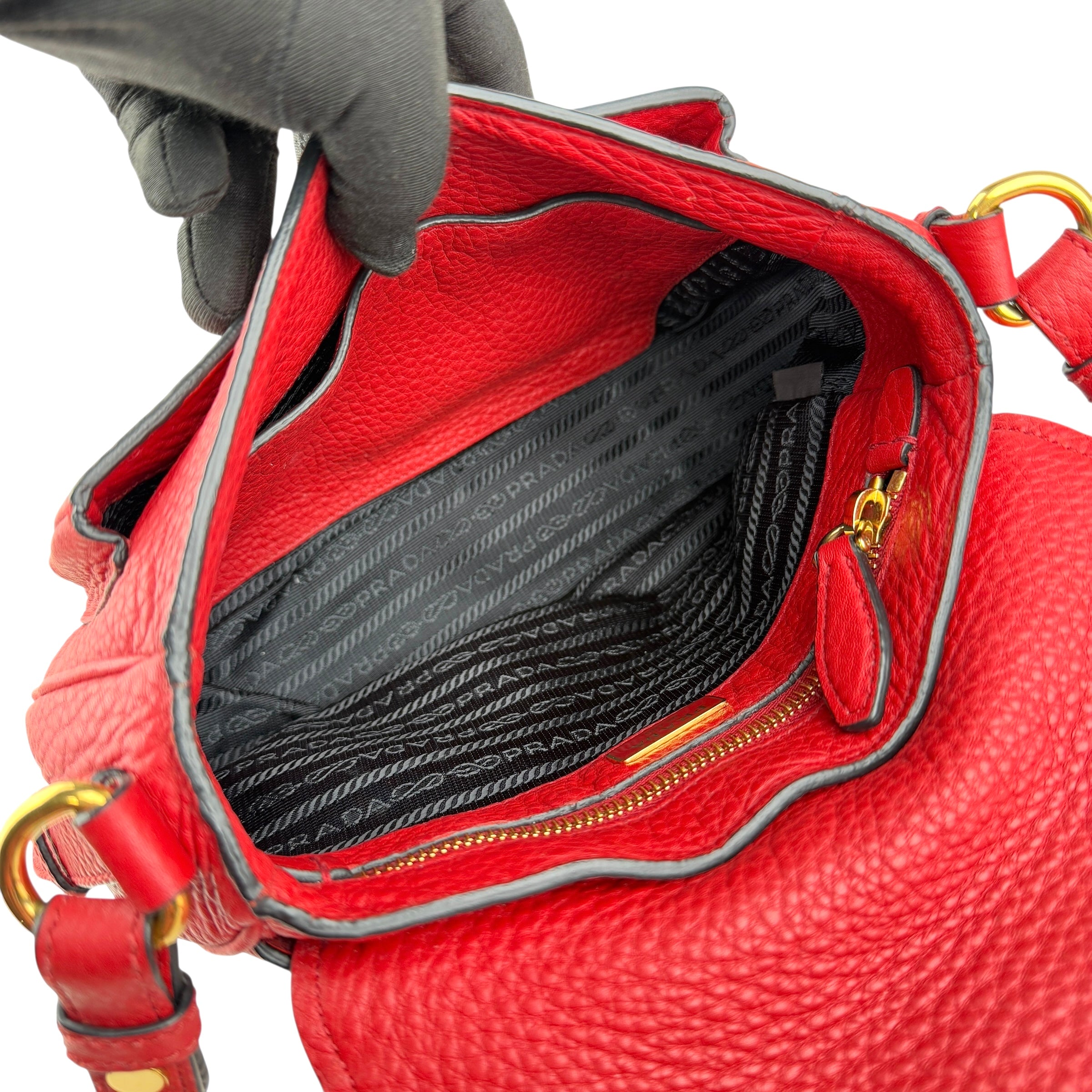prada red leather buckle flap shoulder bag inside