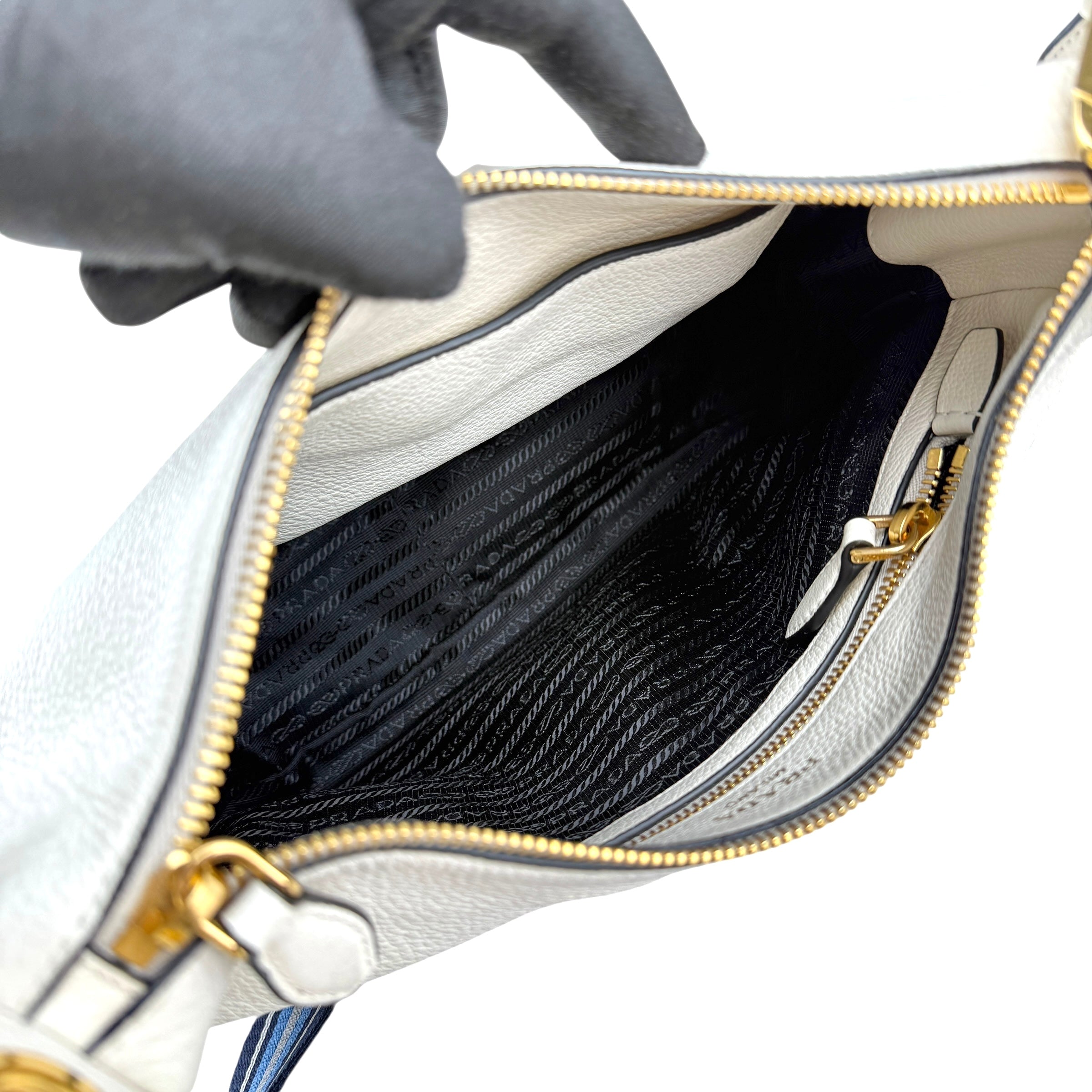 prada vitello daino zippered hobo messenger bag white inside