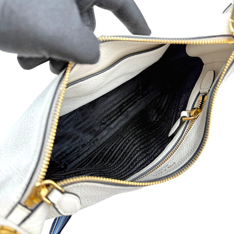 prada vitello daino zippered hobo messenger bag white inside