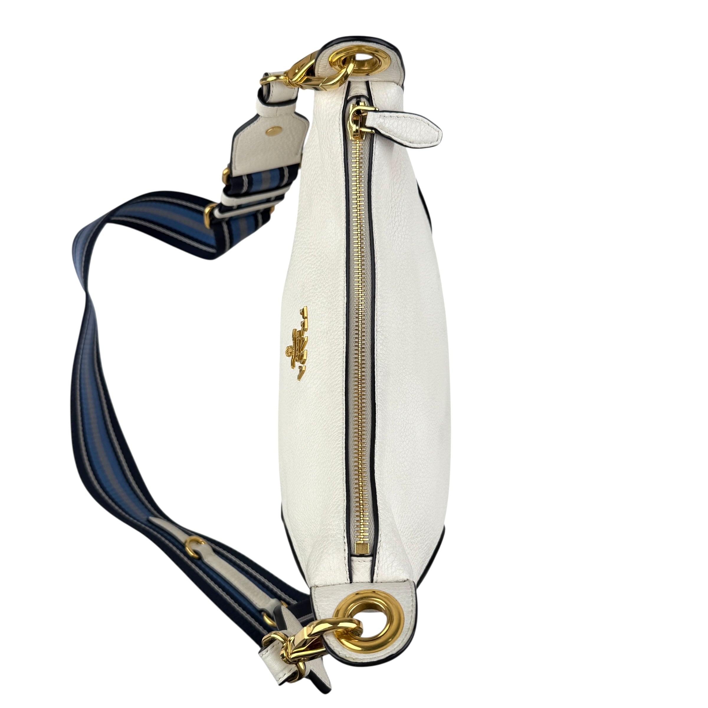 prada vitello daino zippered hobo messenger bag white top