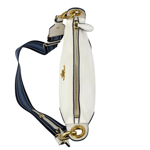 prada vitello daino zippered hobo messenger bag white top