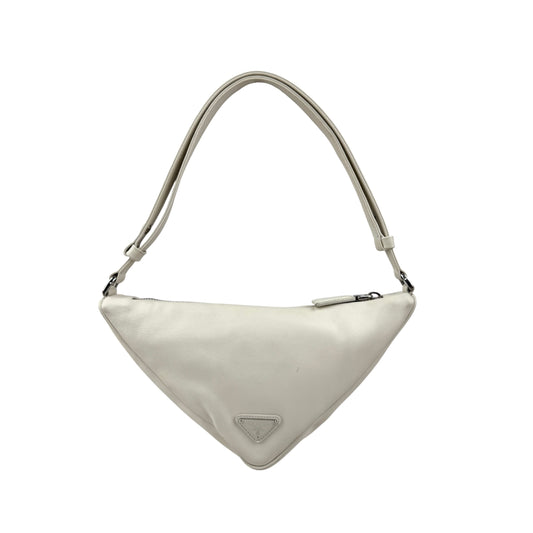 prada white leather triangle shoulder bag back