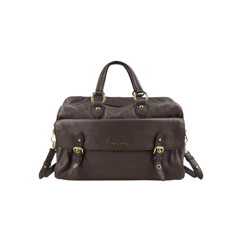 Miu Miu Brown Leather Fold-Over Satchel Bag
