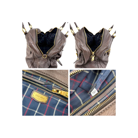 Miu Miu Brown Leather Fold-Over Satchel Bag