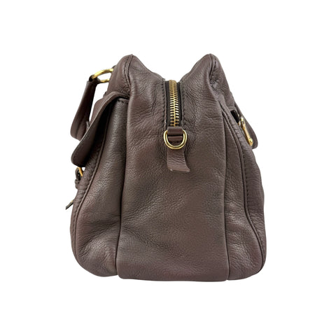 Miu Miu Brown Leather Fold-Over Satchel Bag