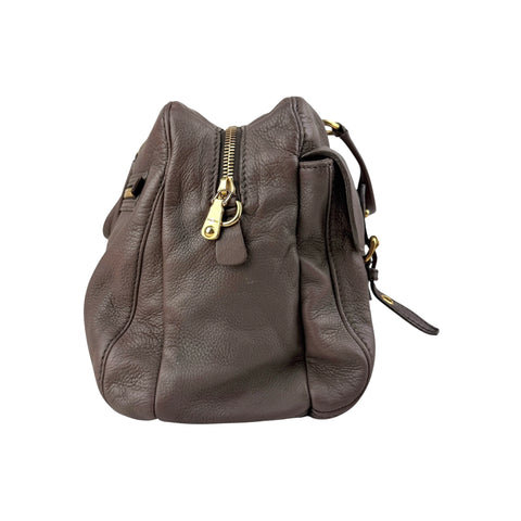 Miu Miu Brown Leather Fold-Over Satchel Bag