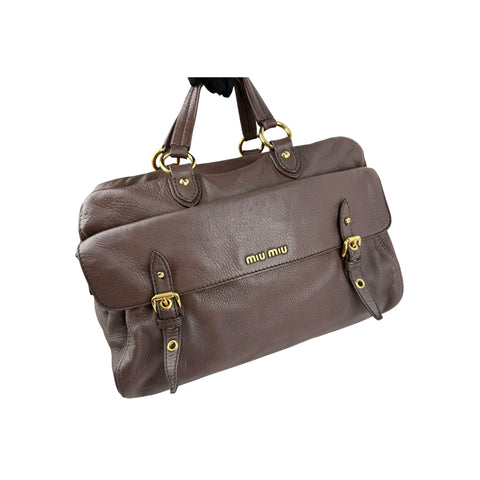 Miu Miu Brown Leather Fold-Over Satchel Bag