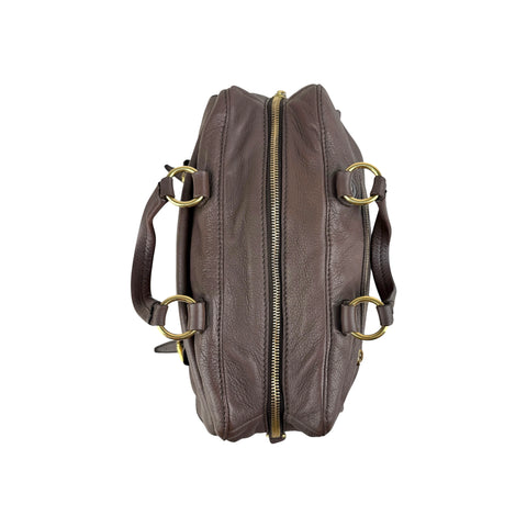 Miu Miu Brown Leather Fold-Over Satchel Bag