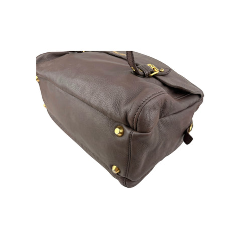 Miu Miu Brown Leather Fold-Over Satchel Bag