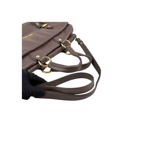 Miu Miu Brown Leather Fold-Over Satchel Bag